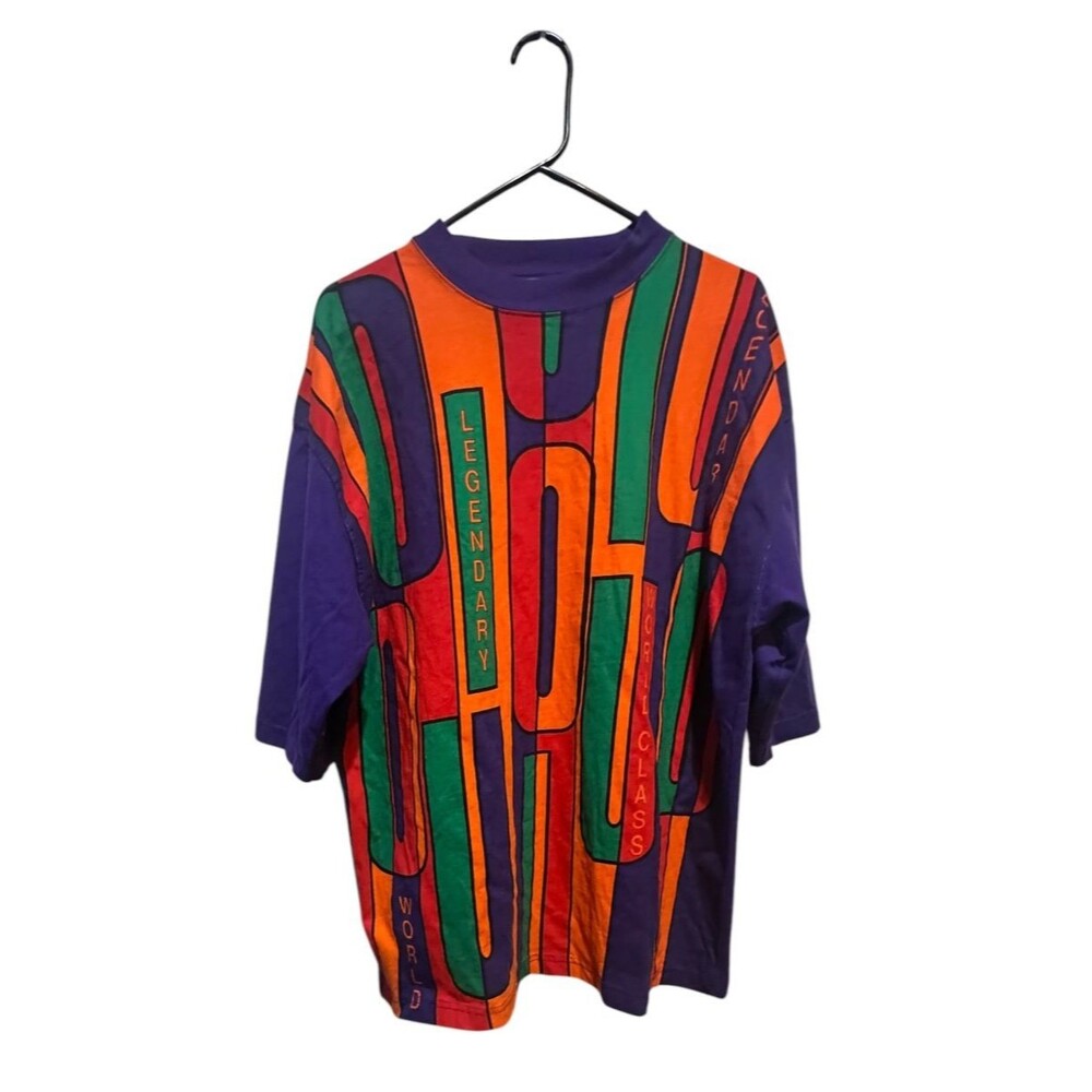 Vintage I.O.U All Over Print Legendary Striped T Shirt Mens Size XL Multicolor
